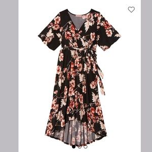 East Adeline 2X- Beverly Hills High-Low Floral Wrap Dress